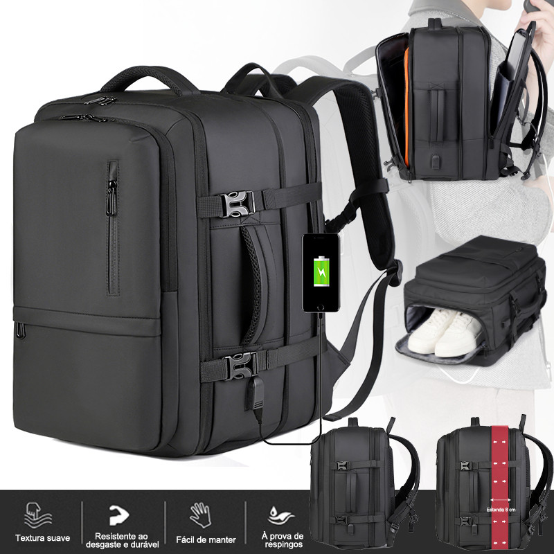 Mochila Expansível Multifuncional com USB e Compartimento para Computador – Grande Capacidade e Leveza para Viagens TADA