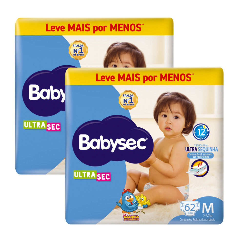 2 Pacotes -  Fralda BabySec Hiper M 62un Ultrasec Galinha– Preferida das Mamães 👩‍🍼 em Oferta na Shopee
