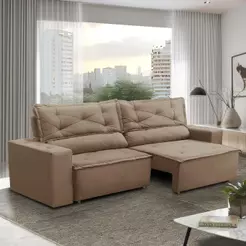 Sofá Retrátil e Reclinável 2 lugares com Molas 1,50m Livia Suede Cappuccino Adonai Estofados