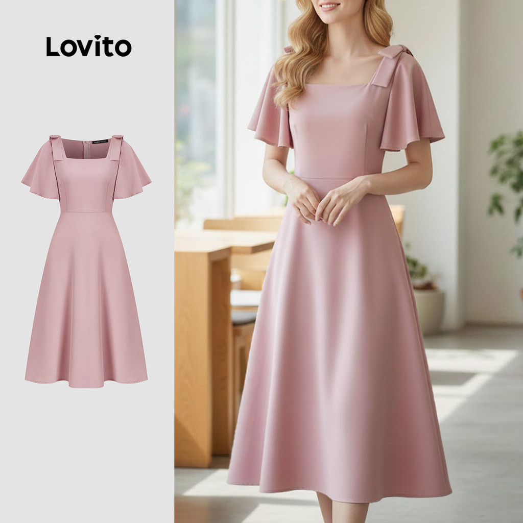 Lovito Vestido Elegante com Renda Primavera/verão Vestido Rosa para Mulheres L164ED139 em Oferta na Shopee