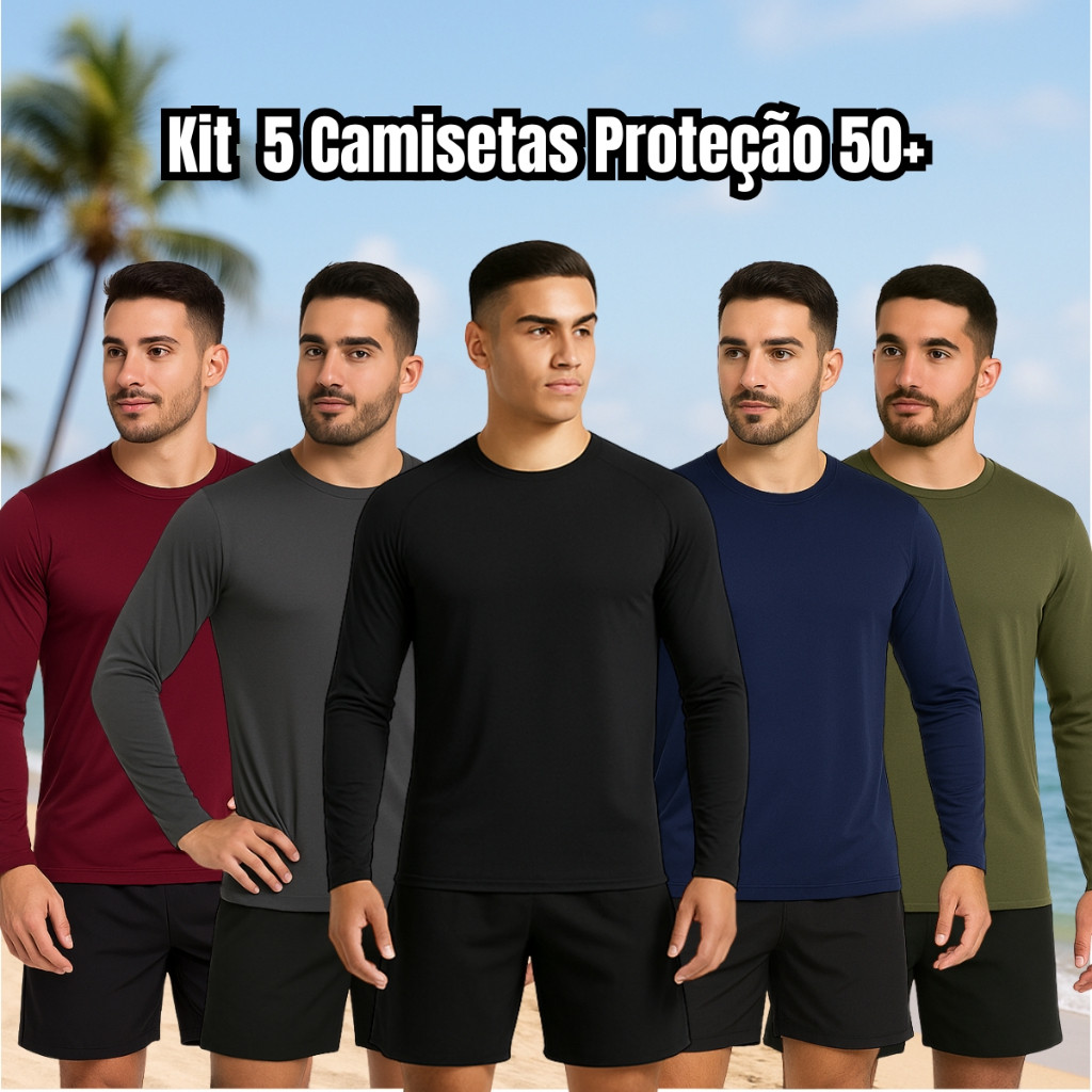 Kit 5 Camiseta Manga Longa UV Proteção Solar Segunda Pele Uv50  Praia Verão Lançamento Cores Sortidas em Oferta na Shopee