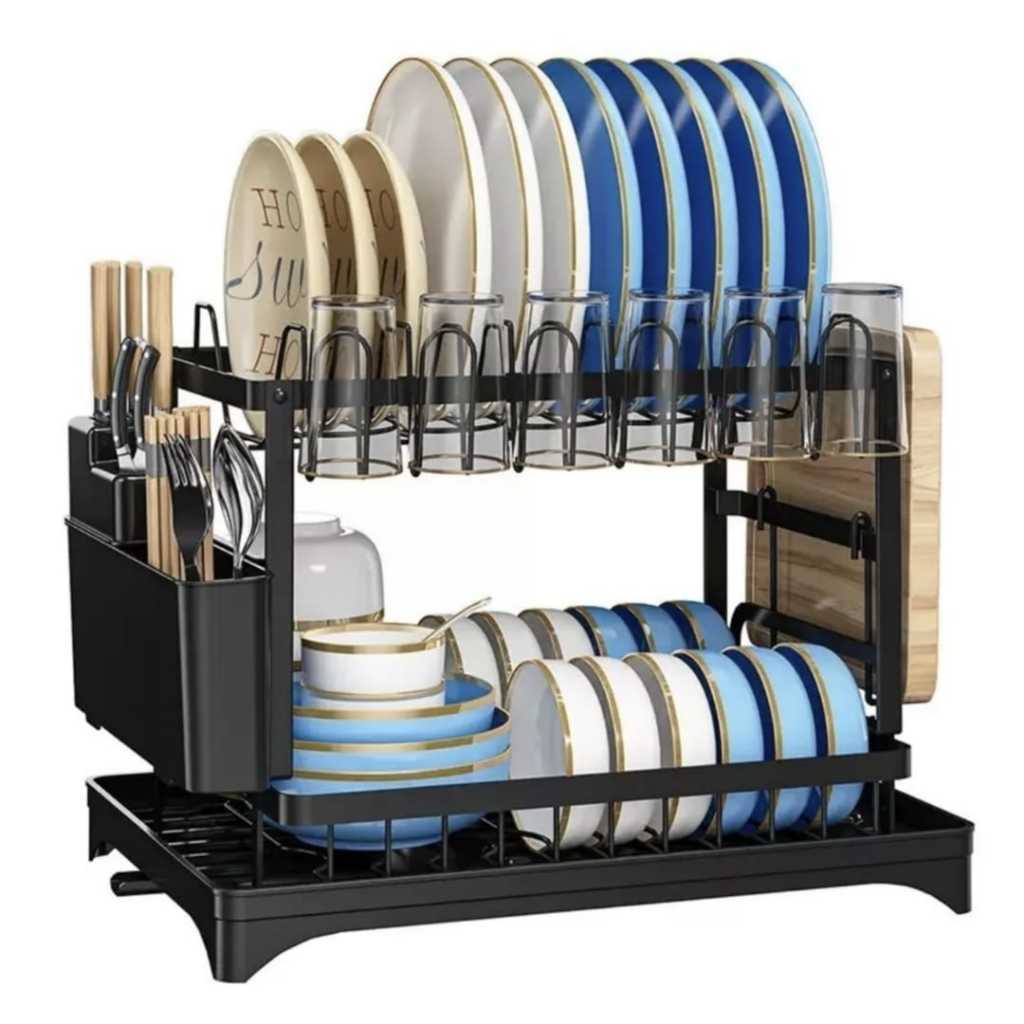Escorredor De Louça Duplo Pratos Talheres Pia Aço em Oferta na Shopee