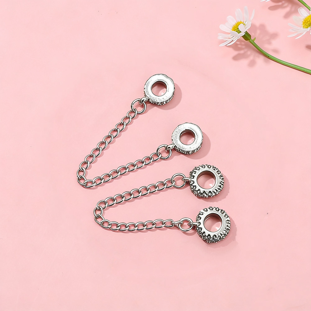 Kit2 pçs berloque silver pendants com fivelas de segurança banhadas a prata e correntes cravejadas com zircônias cúbicas