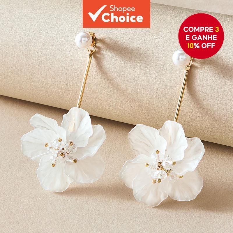 Versão Coreana De Brincos De Cristal Em Forma De Flor Geométrica Rosa Para design De Moda Feminina em Oferta na Shopee