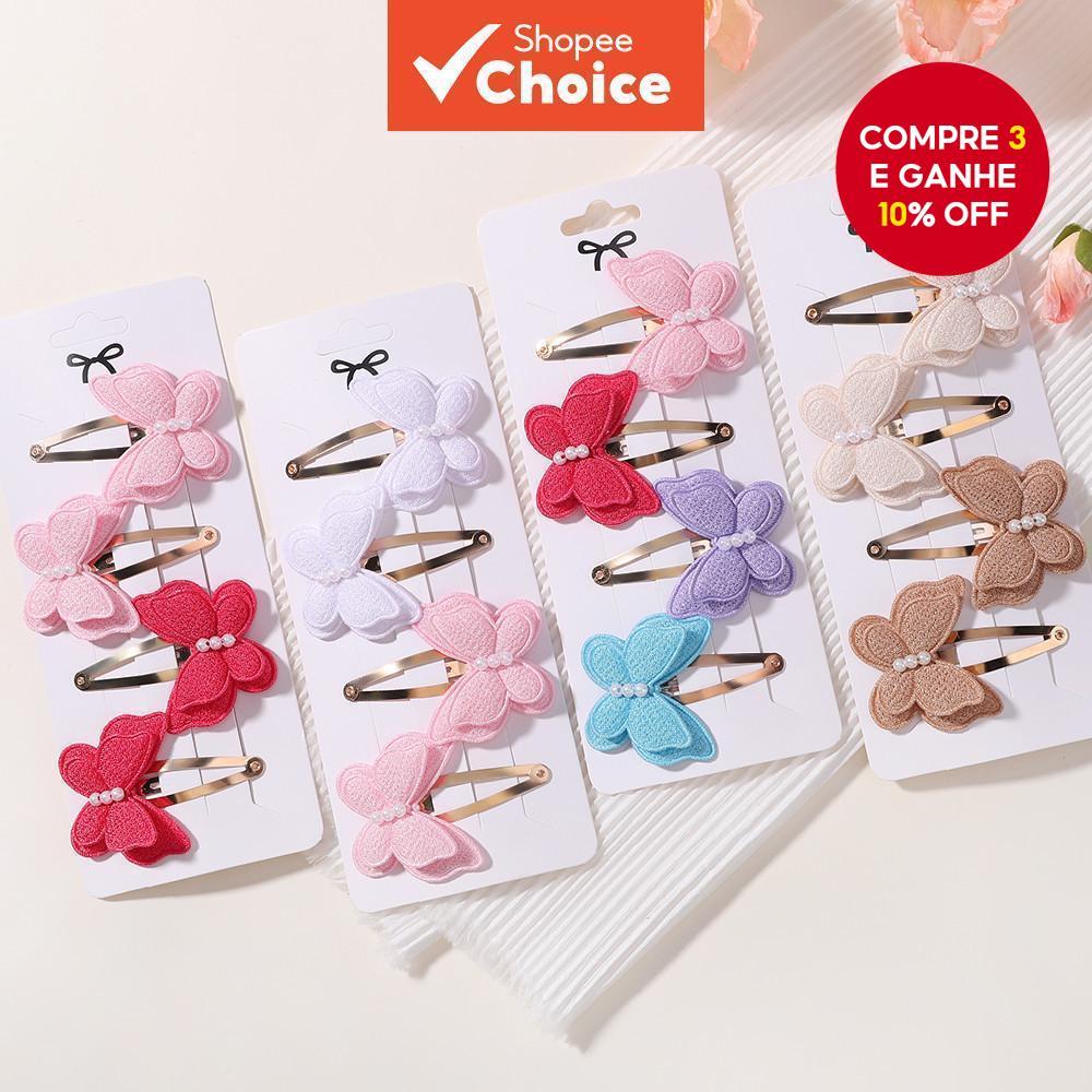 4 Pçs/set Bonito Bebê Meninas Lã Tricô Headwear Artesanal Crochê Borboleta Liga Grampos De Cabelo Crianças