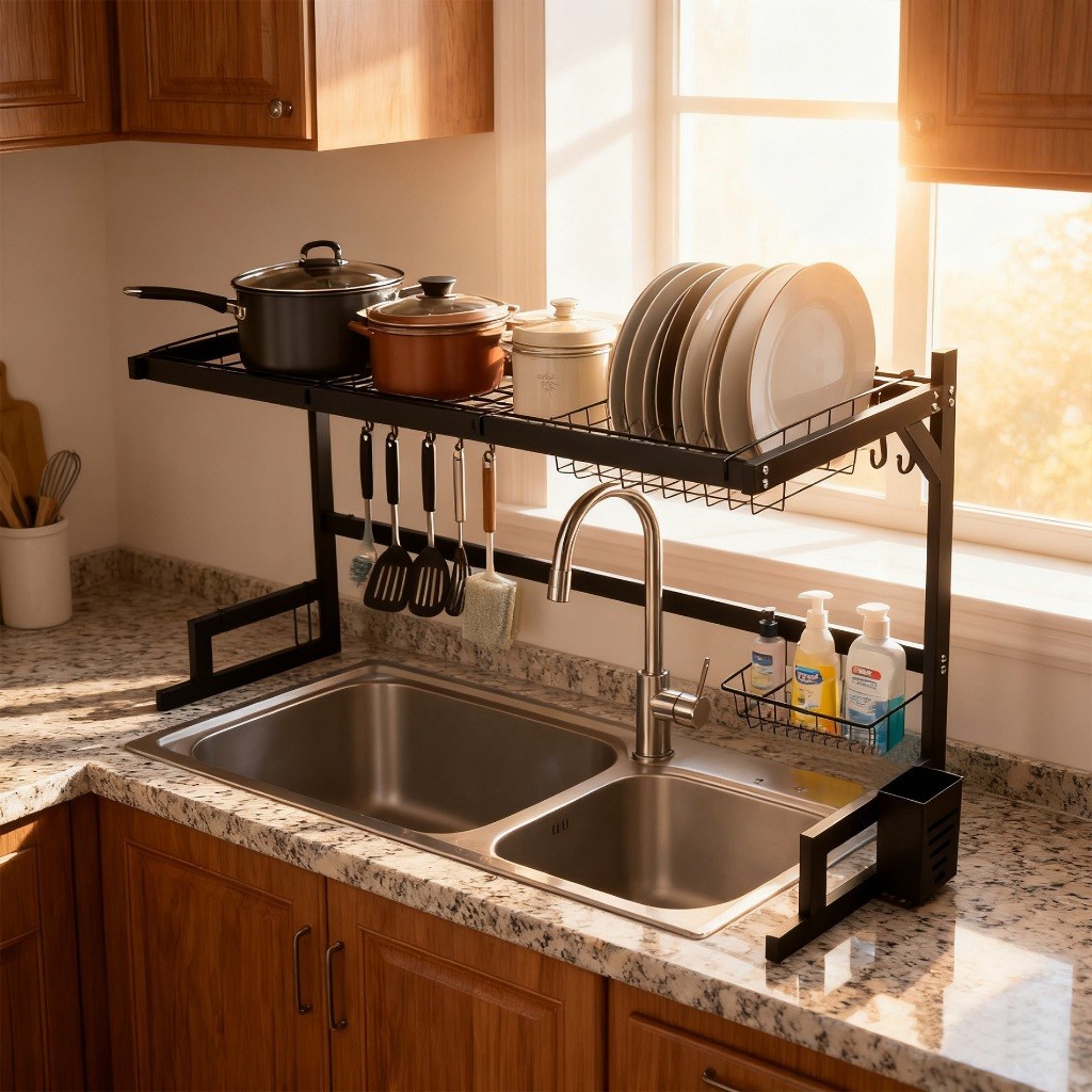 105cm Escorredor de louças metálico escorredor à prova escorredor multifuncional para pia Kitchen Rack Aço Organizador — imagem 2 de 2