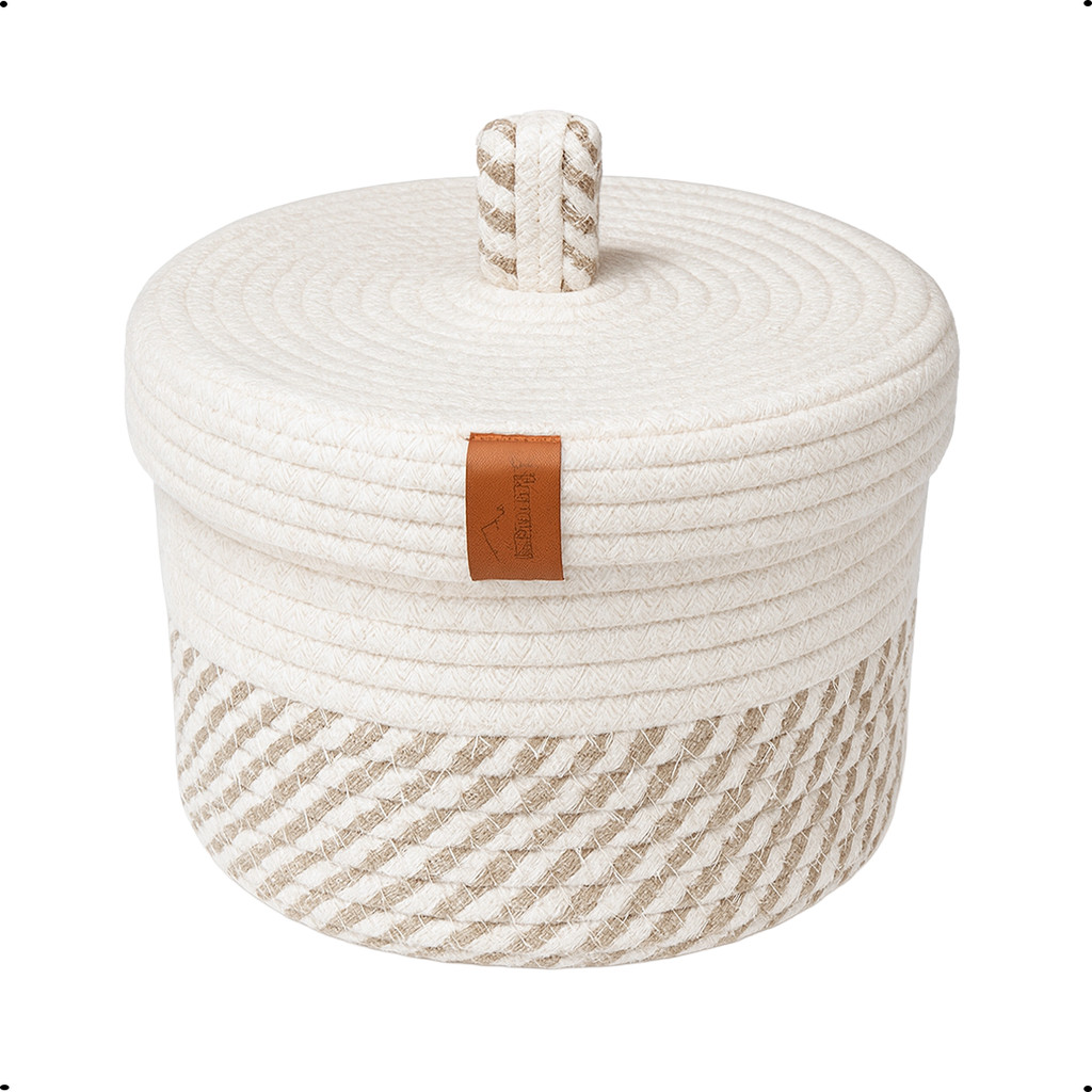 Cesto Organizador Redondo Algodão e Juta com Tampa Médio - Roupas, Cesto, Casa, Quarto em Oferta na Shopee