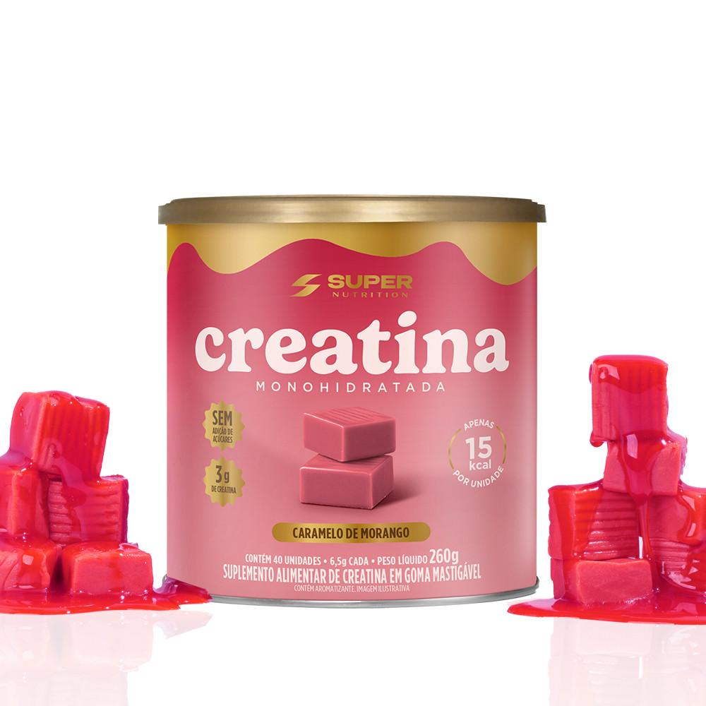 Caramelo de Creatina Sabor Morango (40 unidades) em Oferta na Shopee