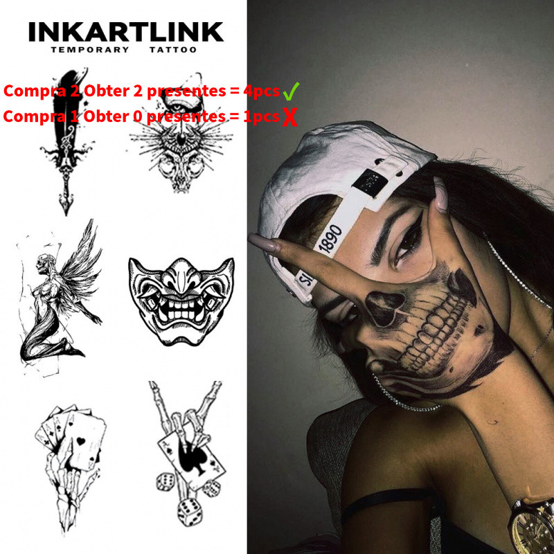 Adesivos De Tatuagem De Caveira , Temporária , Dura Até 15 Dias , Nova Tecnologia , Adesivo Semipermanente À Prova D'águ