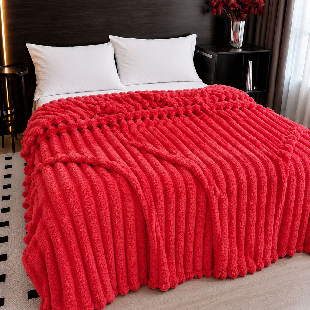 Manta Cobertor Casal Microfibra Canelada Antialérgica Coberta Macia 1,80x2,00 Vermelho