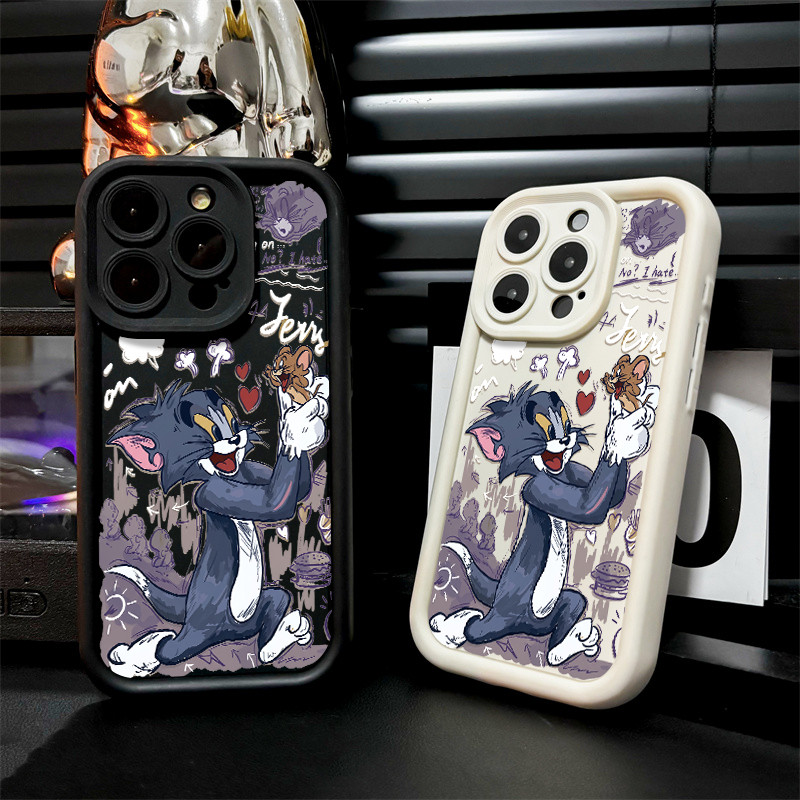 Capinha Capa de Silicone Macia Anti impacto Para IPhone 11 12 13 14 15 16 17 Pro MAX Tom e Jerry Desenho Case