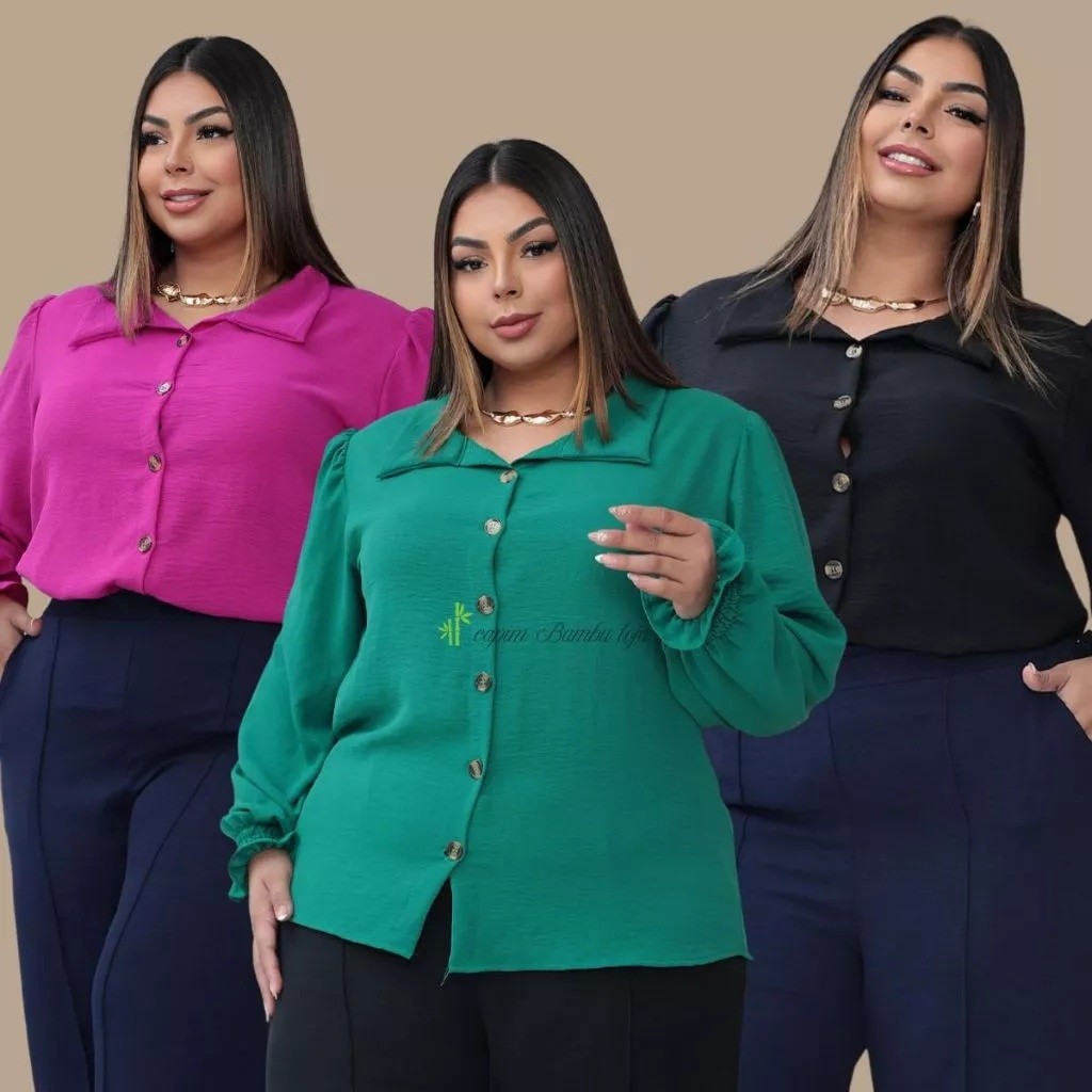 Camisa Duna Social Manga Longa Feminina Plus Size Elegante GG G1 G2 G3