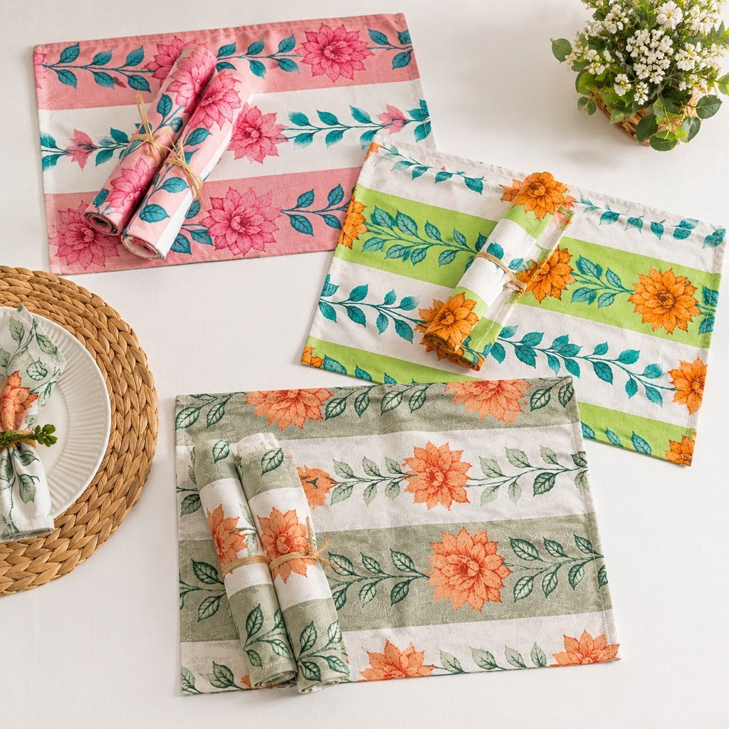 Jogo Americano Floral Jacquard Mesa Posta 2 ou 4 peças/Lugares - Decoração Mesa de Jantar