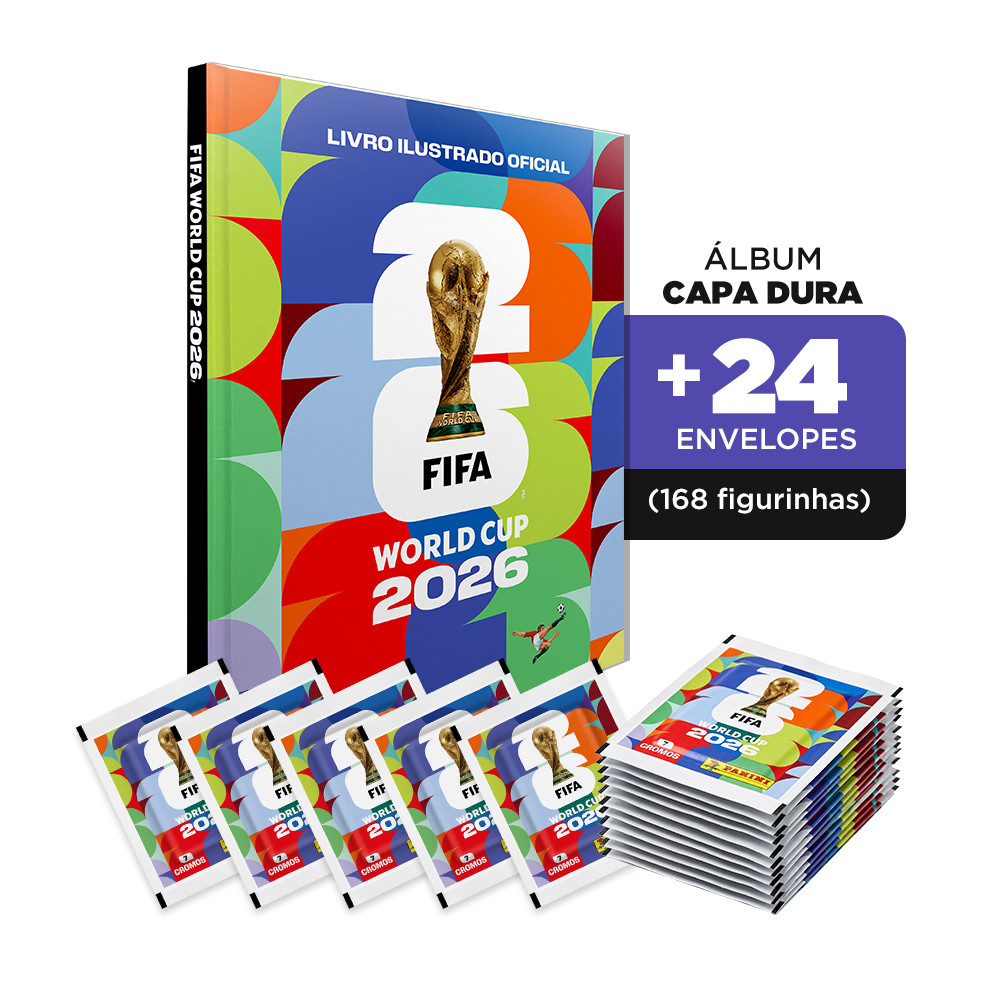 Capa Dura+24 Envelopes (168 Figurinhas) Álbum Copa do Mundo 2026 Oficial - Capa Dura Colorida