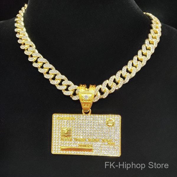 Novo Colar Cubano De Hip-Hop Com Pingente De CartãO VISA Dourado E Diamante, AcessóRio De Joalheria Em Formato De CartãO