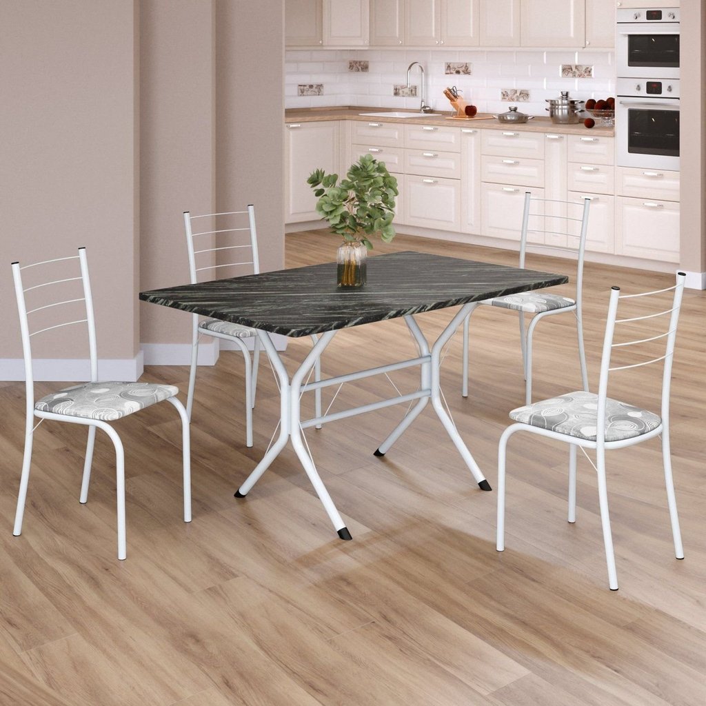 Conjunto Sala de Jantar Mesa Retangular 100x60cm Tampo Madeira MDP Ardósia Indiana 4 Cadeiras Rio Branco/Paraopeba
