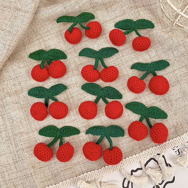 Gancho de mão lã cereja acessórios bonito cereja frutas acessórios diy saco cachecol sapatos meias acessórios para o cab
