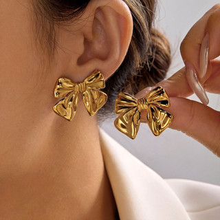 Brincos de Aço Inoxidável Dourado Retro Benge com Laço Ondulado para Mulheres, Estilo Coreano, Joias Estéticas para Fest