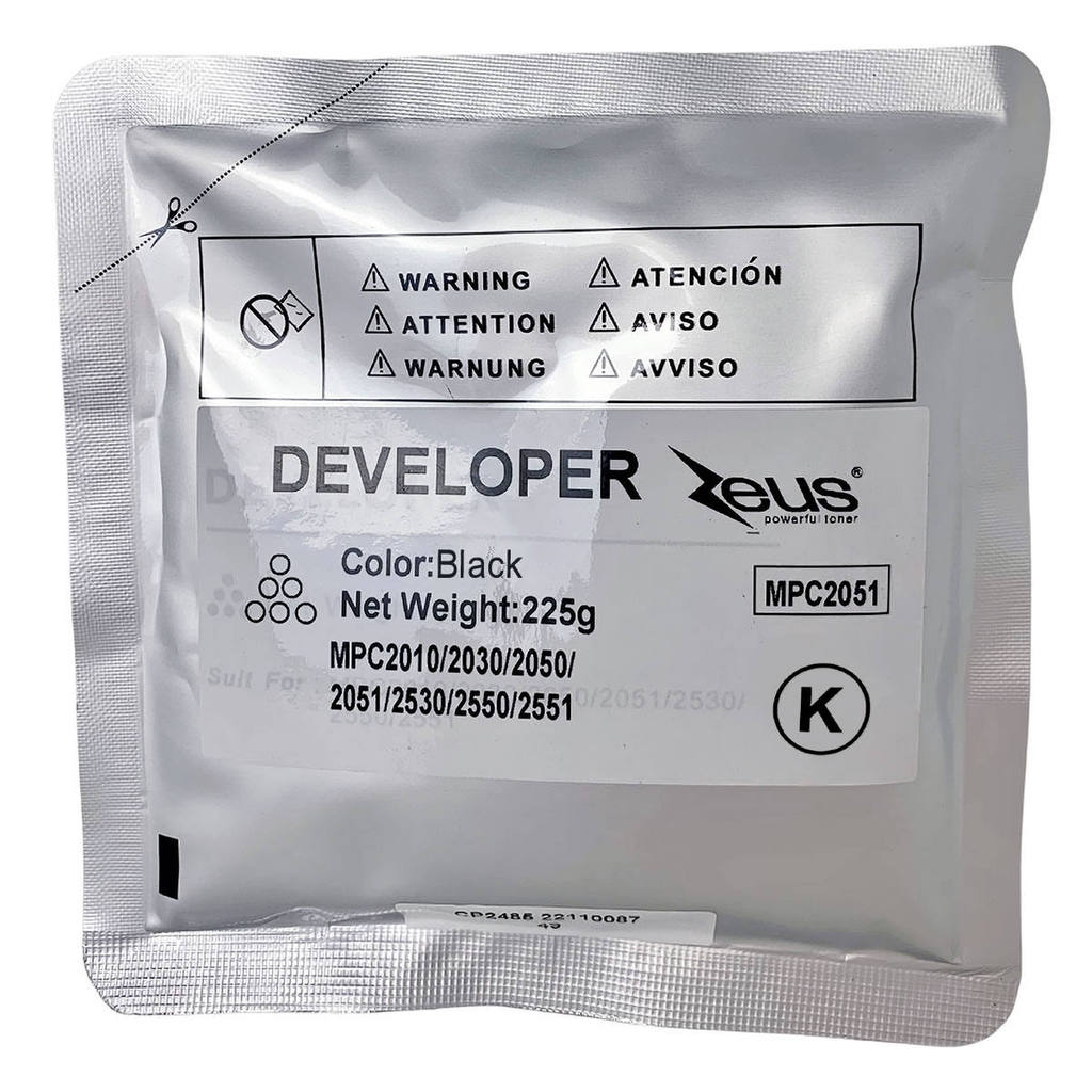 Revelador Developer 225g Zeus Compatível para MPC 2050 2051 MP C2050spf MP C2550 C2551 C2050 C2051