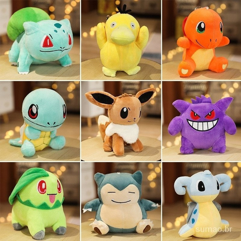 Brinquedo de pelúcia Pokémon de 20-25cm, boneco Mewtwo/Pikachu/Charmander/Squirtle, Pokémon/Bone D3WB