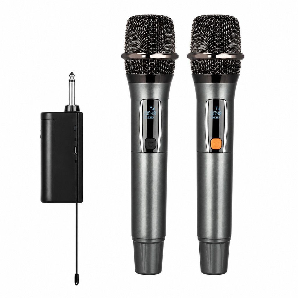 Microfone Sem Fio Duplo Recarregável VHF Tipo C Karaokê Eventos Profissional ON-