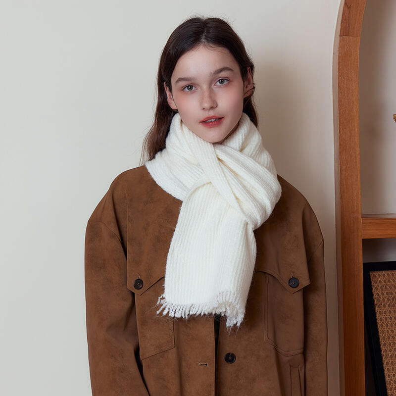 Cachecol de malha de cor sólida para mulher, ideal para o inverno, feito de uma mistura de lã, mais espesso e quente.