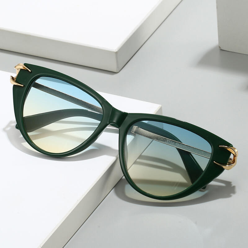 Óculos de sol com armação de metal, estilo «olho de gato», lentes degradadas, proteção UV para uso ao ar livre – **&***