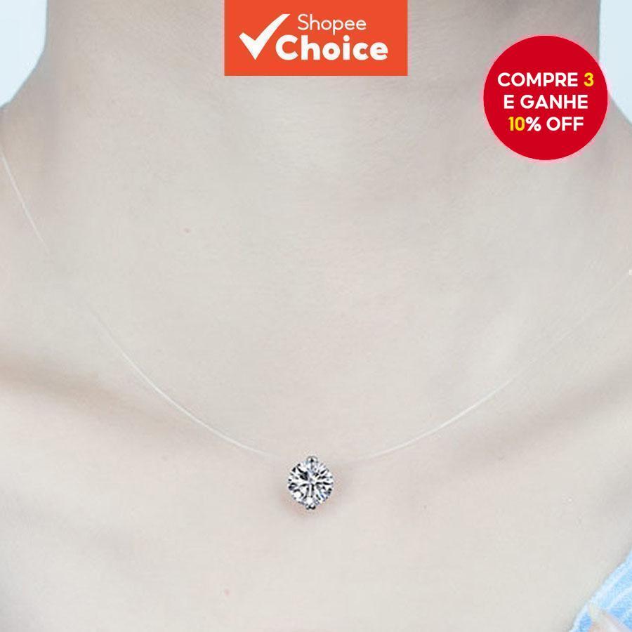 1 Peça Colar Curtos de Diamante de Zircônia com Linha de Peixe Transparente para Mulheres em Oferta na Shopee