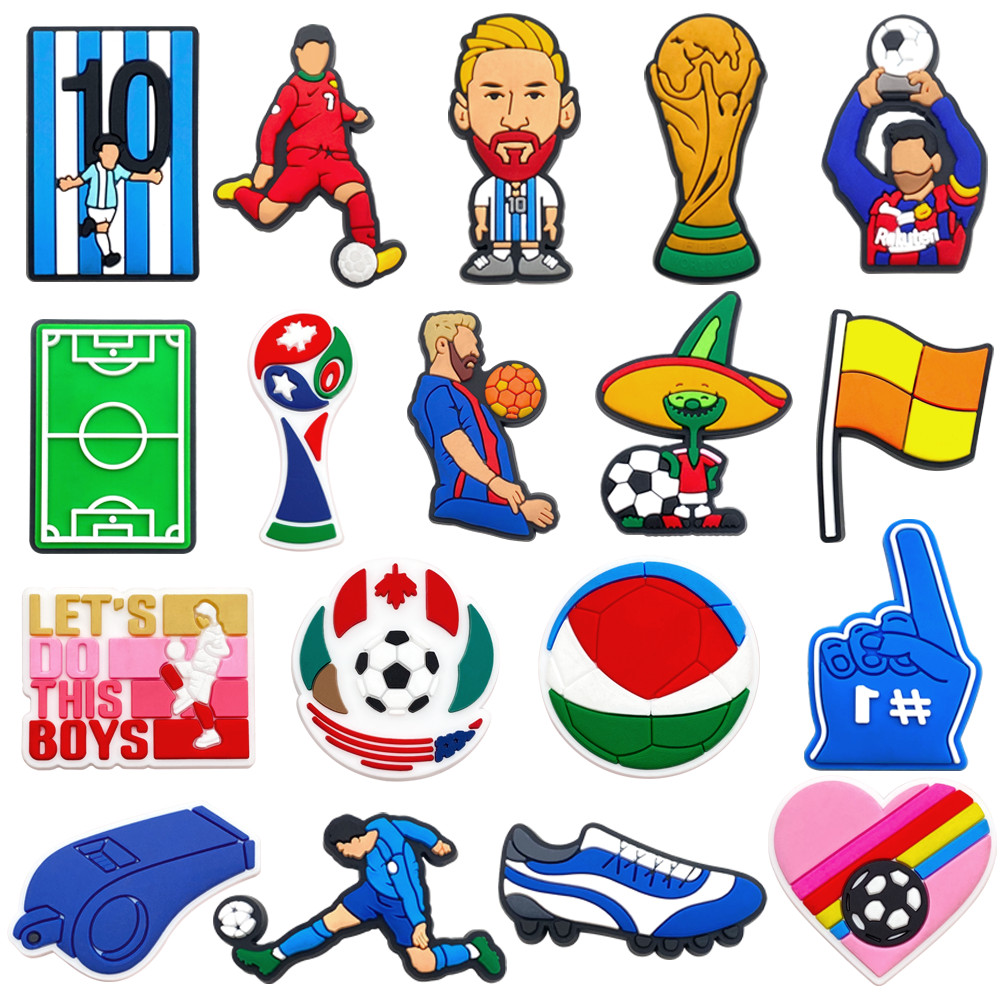 MEIDJ Encantos De Sapato Com Tema Da Copa Do Mundo De Futebol Acessórios DIY Para Botões Decorações De PVC Adequadas San