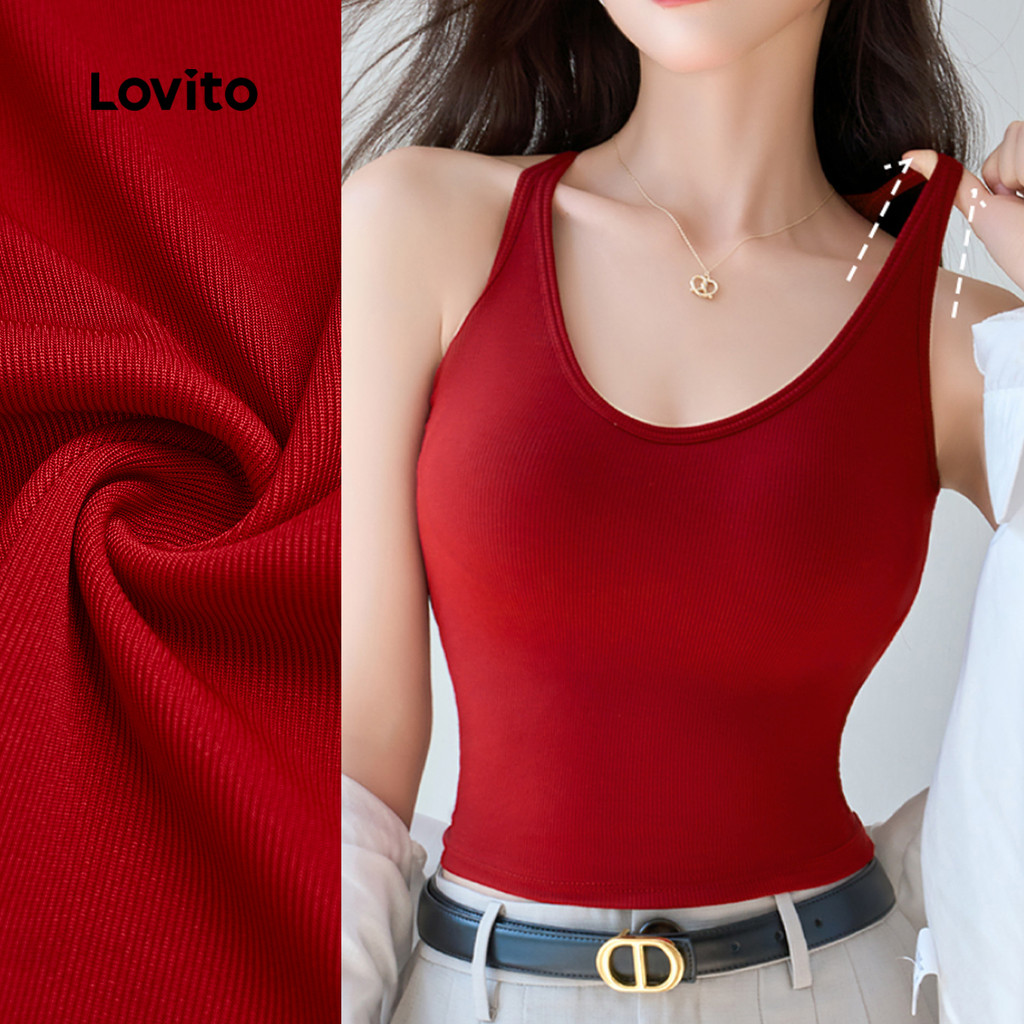 Lovito Blusa Feminina Elegante Vermelha Para Festas De Natal Momentos De Lazer E Primavera/verão L157LD351