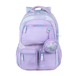 Mochila Escolar Feminina Juvenil Star Candy Lilás