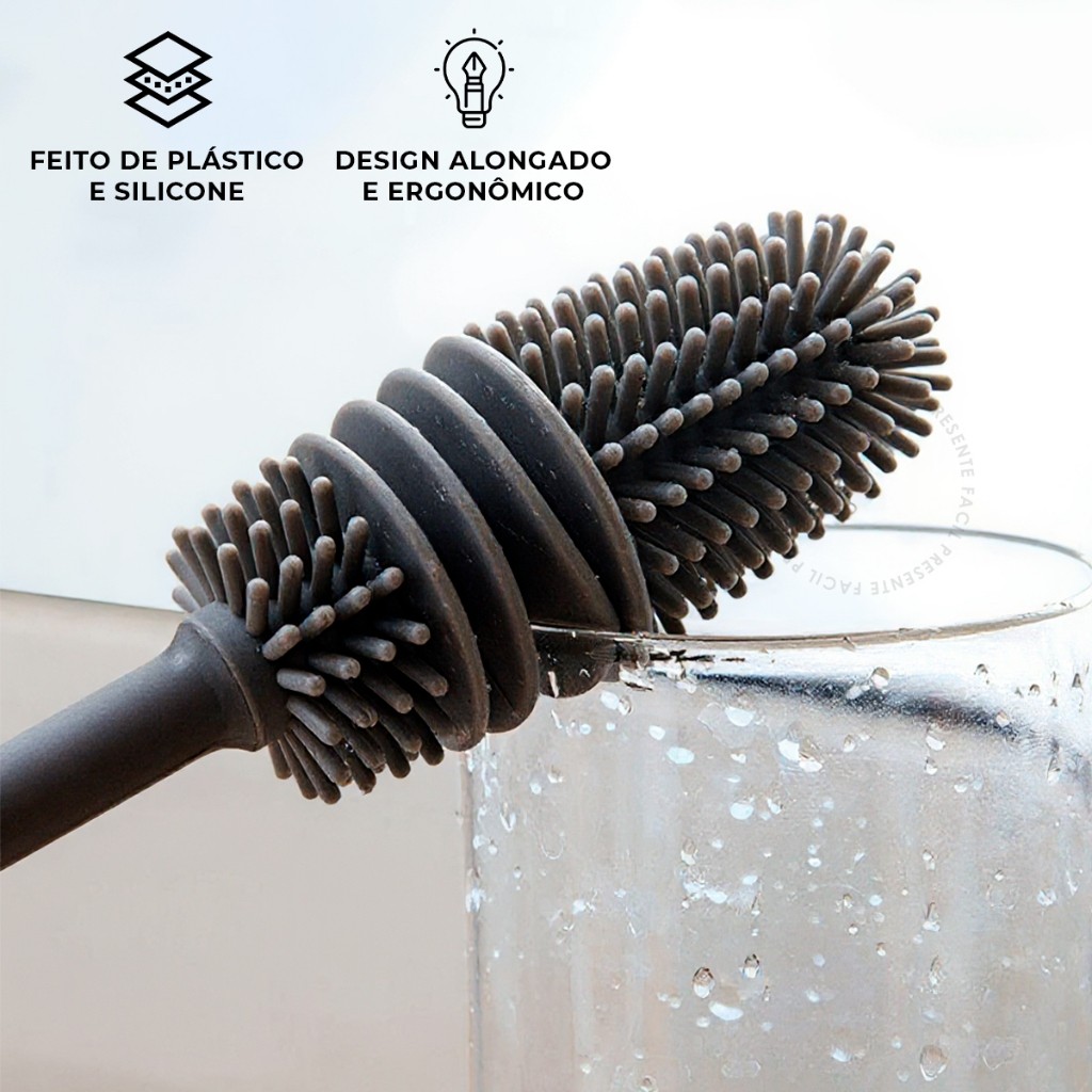 Escova De Silicone Lavar Garrafa Mamadeira Casa Cozinha Limpeza Multiuso Cabo