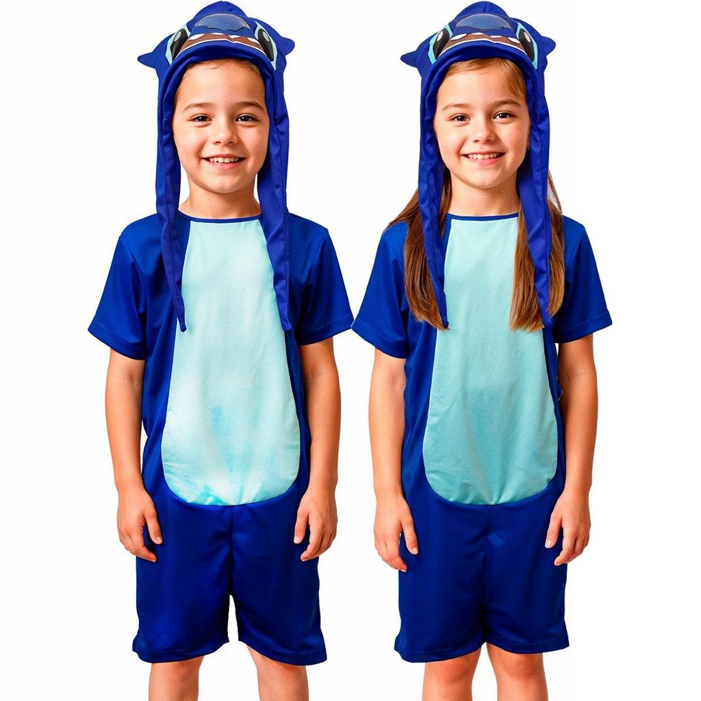 Fantasia Stitch Infantil Macacão Curto e Touca com Orelhas