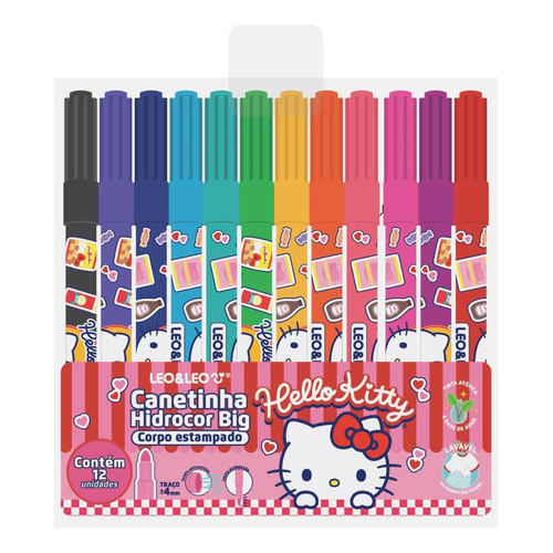 Caneta Hidrografica Jumbo Hello Kitty Big 12 Cores Estojo em Oferta na Shopee