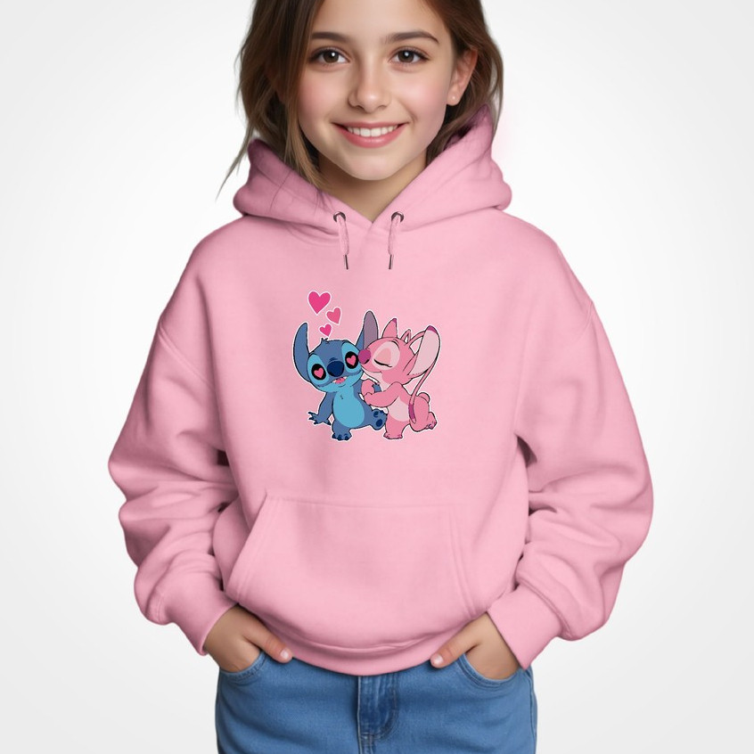 Blusa Moletom Infantil Bolso Canguru Careca Sti-tch Casal Apaixonado Lilo Casual Premium Envio 24H