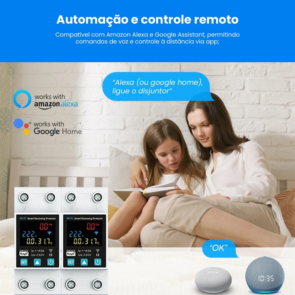 Disjuntor Wi-Fi 1-63A Inteligente - Compatível com Alexa e Google Home, Monitor de Energia e Temperatura Bivolt 110-240V · foto 2