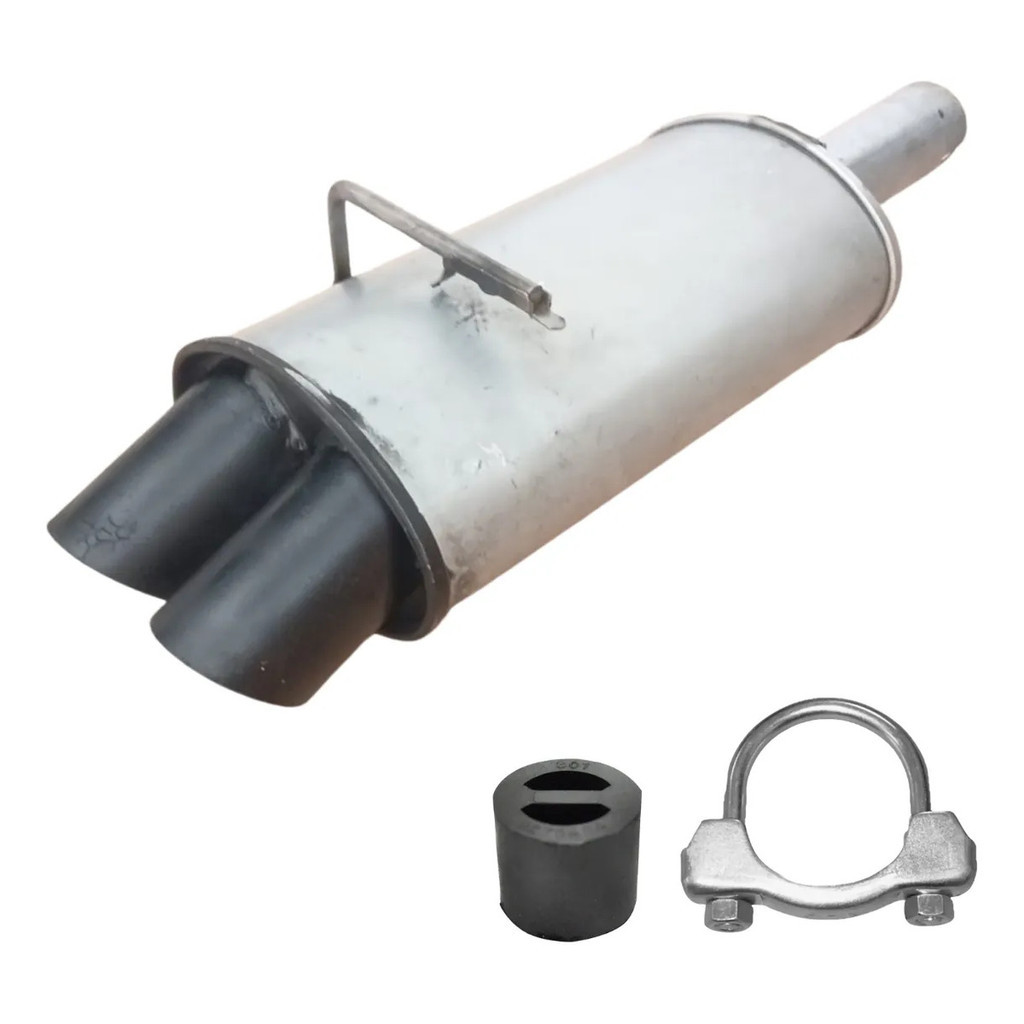 Silencioso Universal Chevette Chevy 500 Uma Entrada 1.3/4" duas saídas 2.1/2" + Kit de Fixação abraçadeira e Coxim Escap