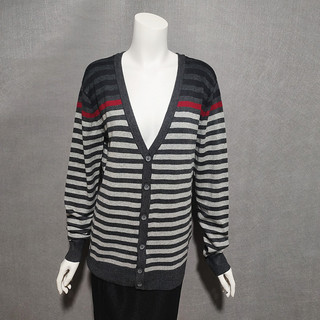 Primavera outono moda listras mais magro olhar meninas malha Cardigan jaqueta All-Match com decote em v solto de manga c