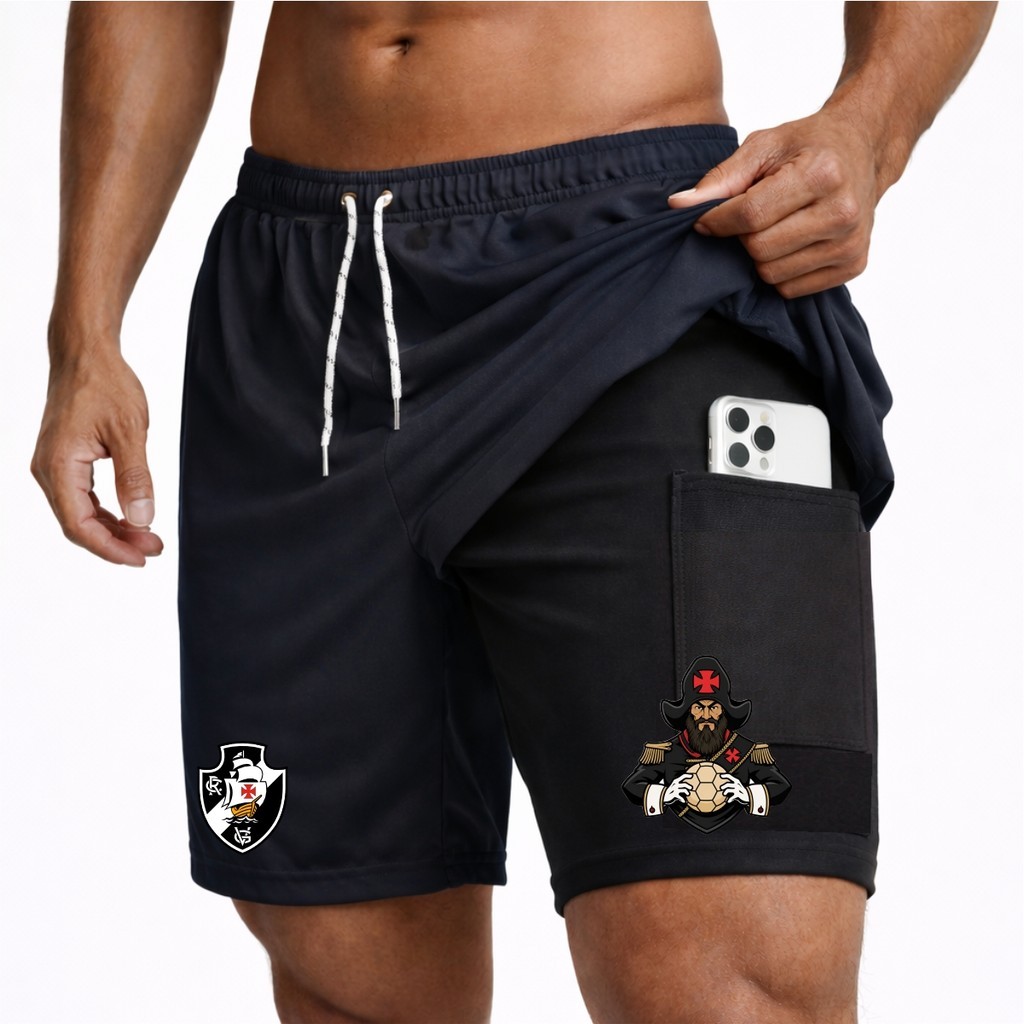Bermuda Shorts Compressão 2 em 1 ALMIRANTE 01 Masculina Dry Fit + Elastano Leve para Academia Corridas