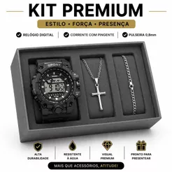 Kit Relógio Masculino Digital Sport À Prova D'Água Corrente Pulseira Pingente