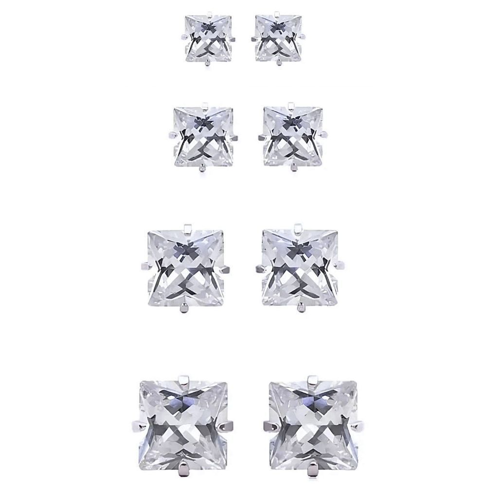 Brinco Ponto De Luz Zircônia Quadrado Masculino e Feminino 4mm, 5mm, 6mm e 7mm Cores Variadas