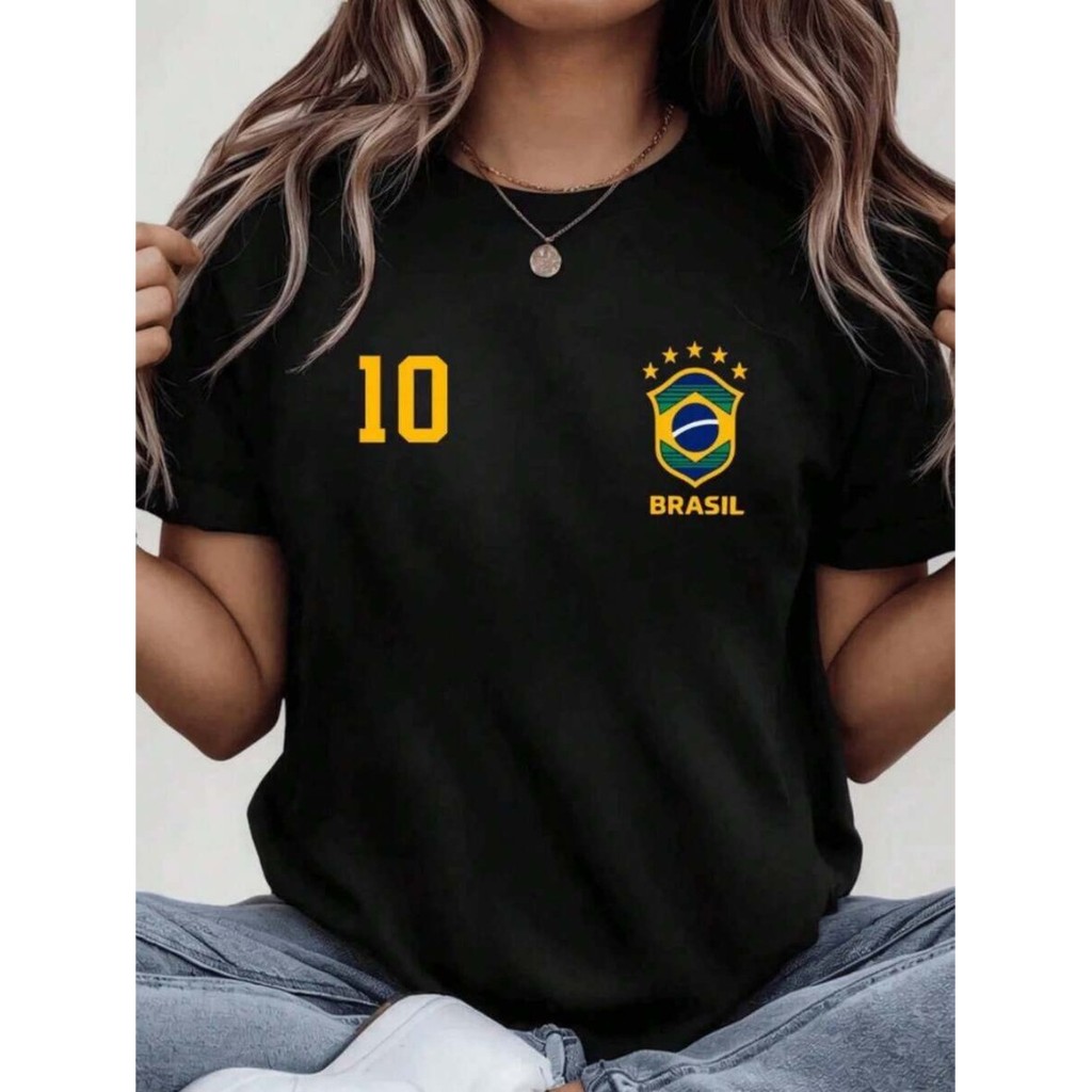 Camiseta Feminina Camisa 10 Brasil T-shirt 100% Algodão Copa 2026