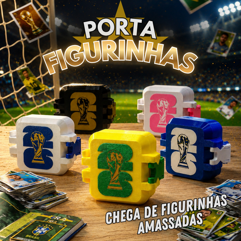Caixa Porta Figurinhas Copa do Mundo Organizador de figurinha e Cards Colecionais para Álbum Coleção Diversas Cores
