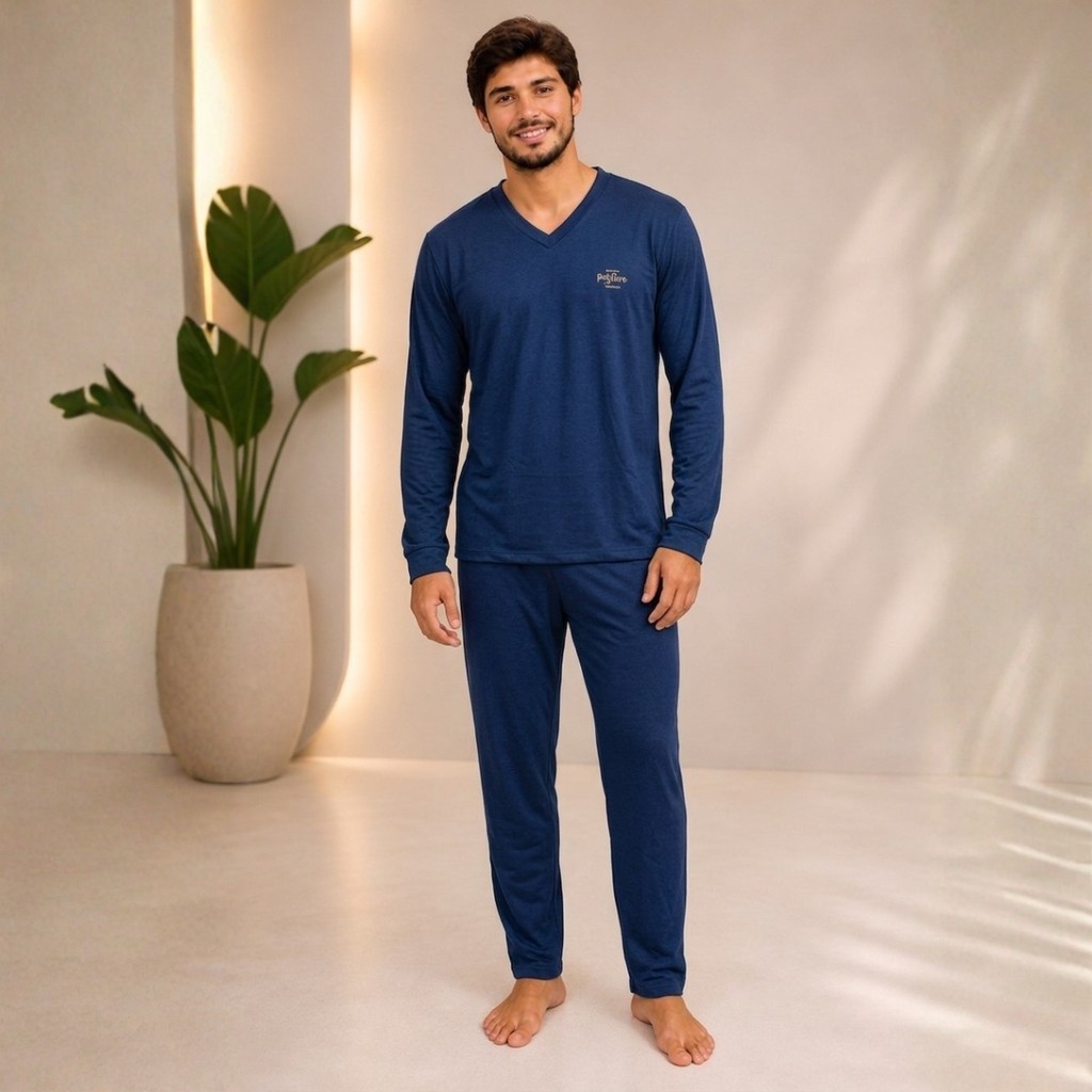 Pijama Longo Inverno Masculino Adulto Moletinho Flanelado