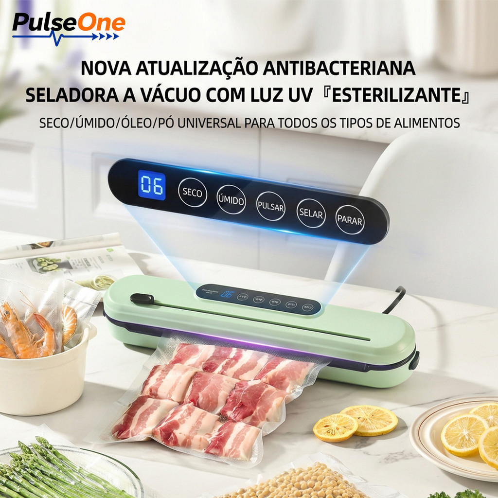Seladora a Vácuo com 10 Sacos e  Cortador Integrado- Não Vaza, Fácil Usar, Ideal para Carnes e Frutas，Modo Seco/Úmido