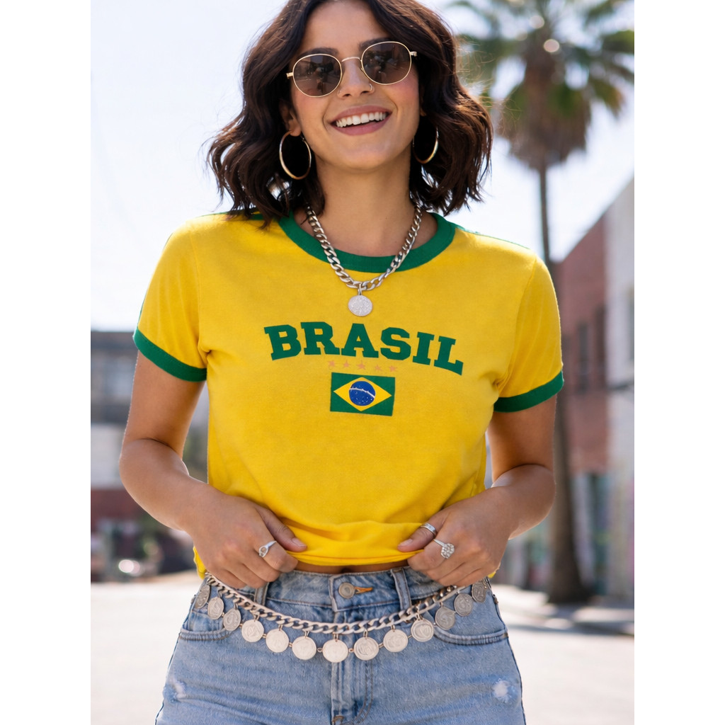 T-shirt Camiseta Do Brasil Camisa Blusinha Feminina Estampada Lançamento Copa Envio Imediato