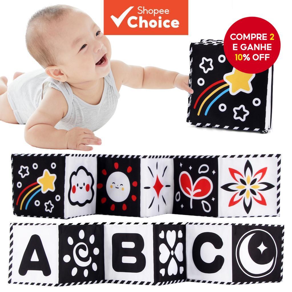 Imagem Livro De Pano Macio Para Bebês , Alto Contraste , Preto E Branco , Sensorial , Tempo De Barriga , Brinquedos Presente De