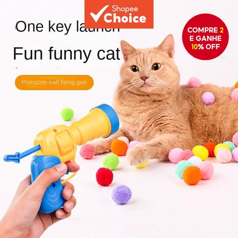 Brinquedos Interativos de Lançamento para Gatos de Treinamento com Pistola de Tiro e Bola de Pelúcia em Oferta na Shopee
