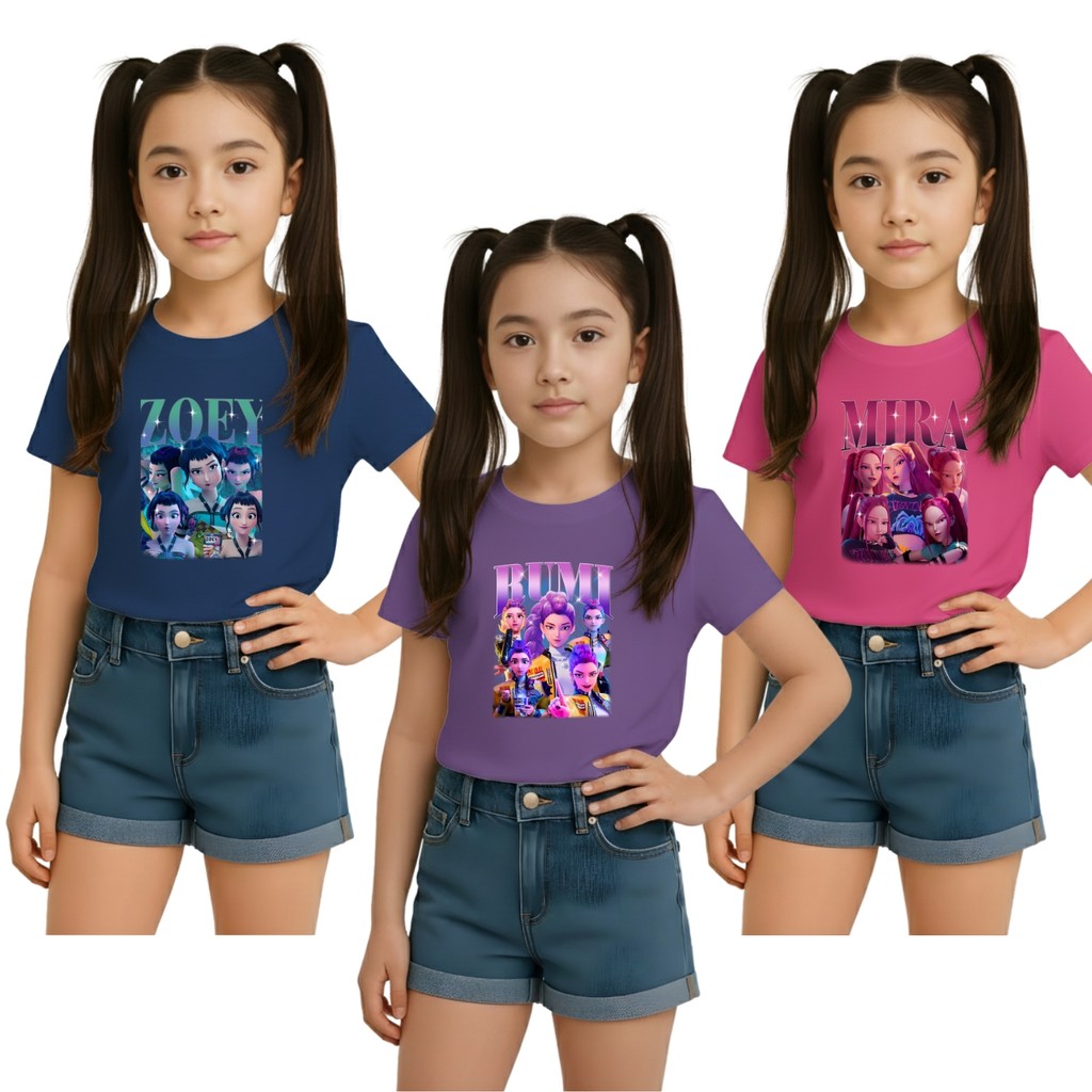 Kit com 3 Camisetas Personagem Rumi Zoey Mira Guerreiras K-Pop  Huntrix em Oferta na Shopee