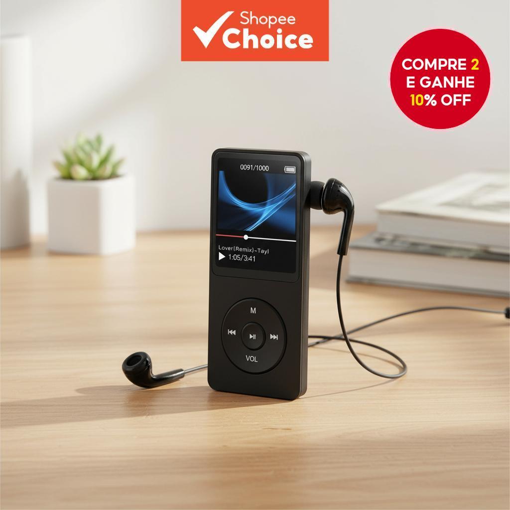 Reprodutor portátil de MP3/MP4 com suporte para 128GB, Bluetooth, display digital, rádio FM, Walkman sem perdas.